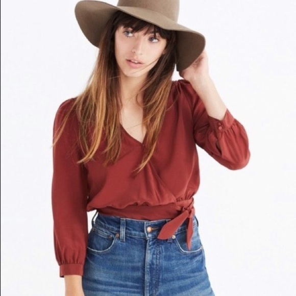 Madewell Tops - Madewell silk wrap top, burnished mahogany